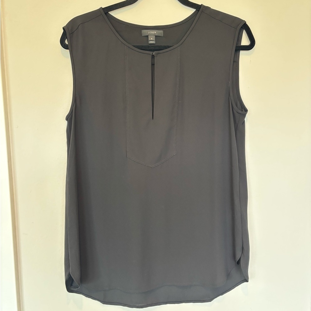 J. Crew Sleeveless Zip-Notch Blouse in Charcoal